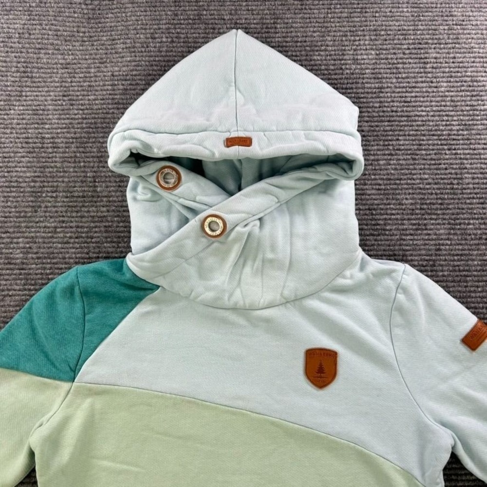 Wanakome Color Block Pullover Hoodie Womens Medium Aqua Green Mint Athleisure - Picture 3 of 11